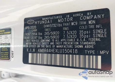 2020 Hyundai Palisade Sel из США, поврежденный, VIN KM8R44HEXLU150418